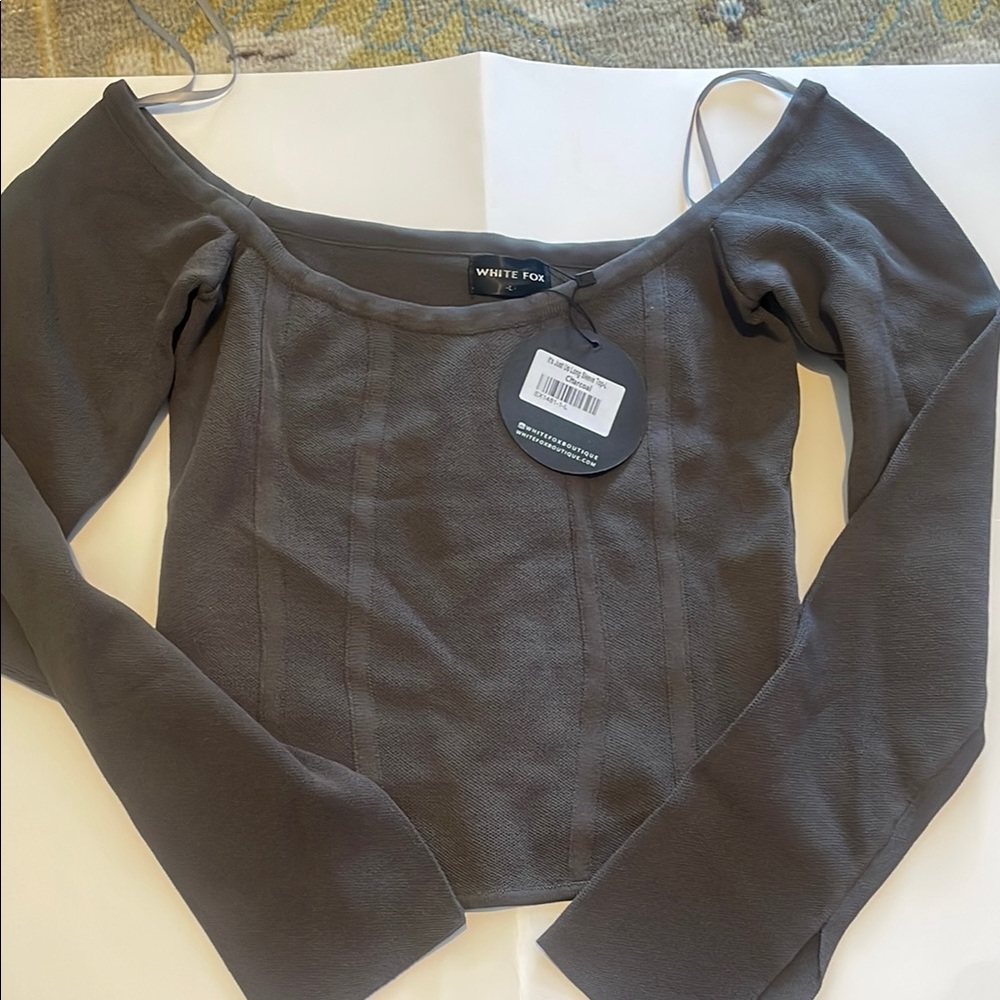 White Fox Boutique Charcoal Off-Shoulder Top